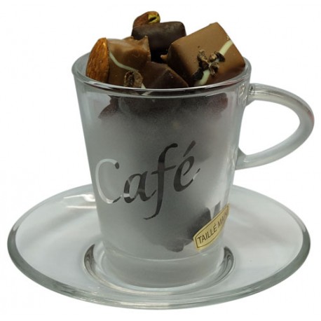 Tasse & Chocolats - Tasse en verre garnie de chocolats sans sucre