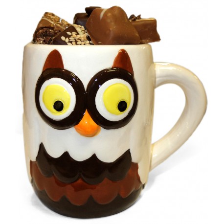 Tasse Hibou chocolat et coffret pralines sans sucre Tasse Hibou chocolat et coffret pralines sans sucre