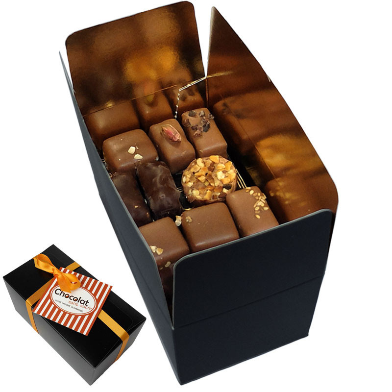 Un ballotin de 33 chocolats belges sans sucre ajouté pour diabétiques.