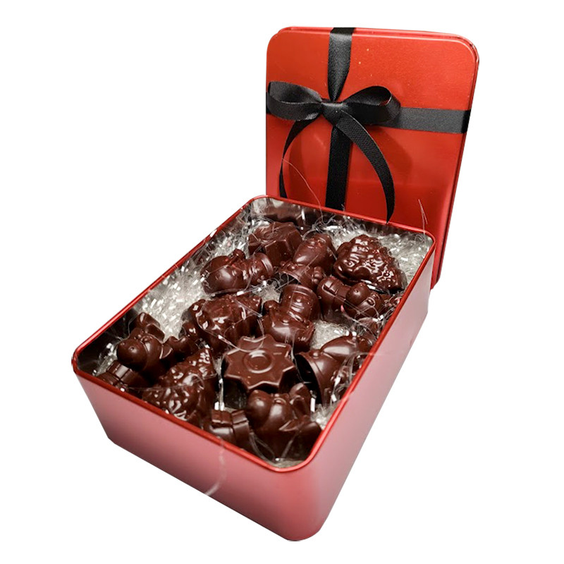 Coffret de 12 figurines de Noël pralinés au chocolat noir sans sucre
