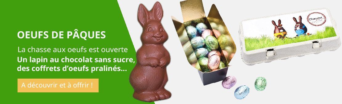 Coffret d'oeufs de Pâques chocolat sans sucre, boîte dégustation Lapinou